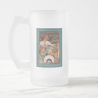 Caneca De Cerveja Vidro Jateado Alphonse Mucha Biscuits Lefevre-Utile Speckled