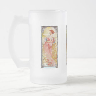 Caneca De Cerveja Vidro Jateado Alphonse Mucha Summer