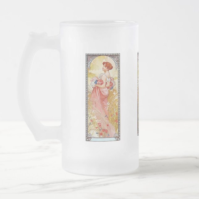 Caneca De Cerveja Vidro Jateado Alphonse Mucha Summer (Esquerda)