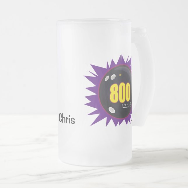 Caneca De Cerveja Vidro Jateado Altas Honras das boliches, Série 800, Roxo, (Frente Esquerda)