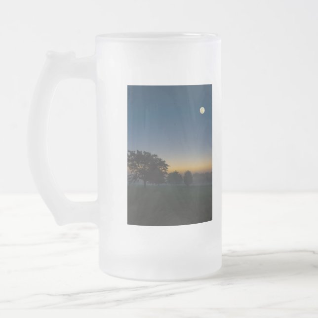 Caneca De Cerveja Vidro Jateado Amanhecer de Verão Com a Lua (Esquerda)
