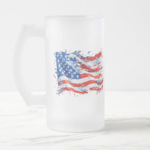 Caneca De Cerveja Vidro Jateado American Flag USA Watercolor 4 de julho