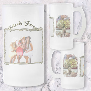 Caneca De Cerveja Vidro Jateado Amigos para Flores de Primavera PCM1