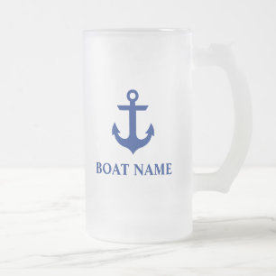 Caneca De Cerveja Vidro Jateado Âncora náutica do nome do barco