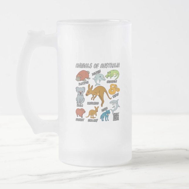 Caneca De Cerveja Vidro Jateado Animais Da Austrália (Esquerda)