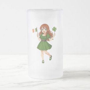 Caneca De Cerveja Vidro Jateado Anime fofa ruiva dia de São Patrício