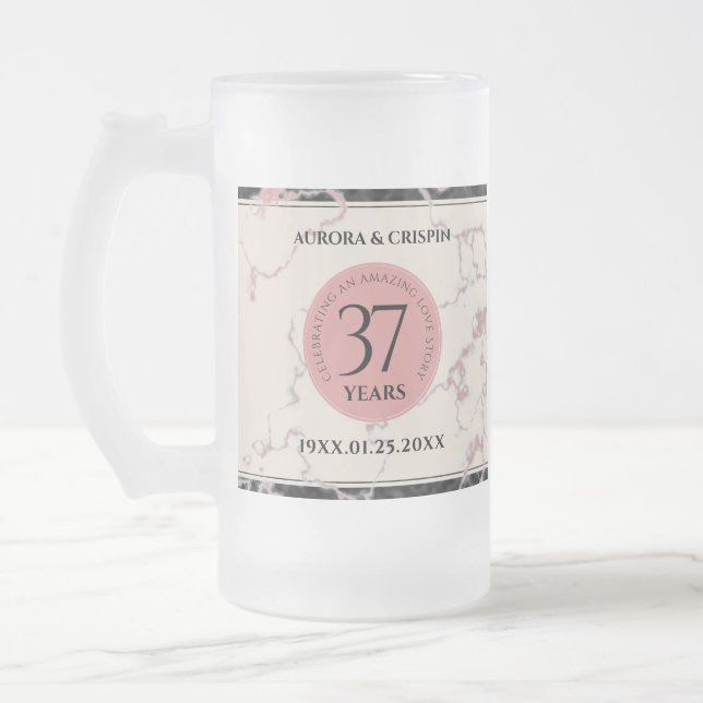 Caneca De Cerveja Vidro Jateado Aniversário Casado Elegante 37.º Alabastro (Esquerda)