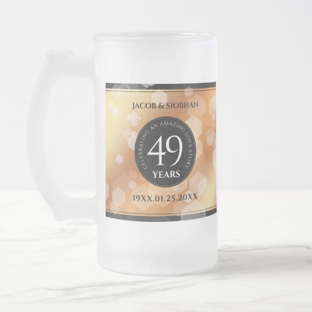 Caneca De Cerveja Vidro Jateado Aniversário de Casamento de Cobre Elegante 49º (Esquerda)