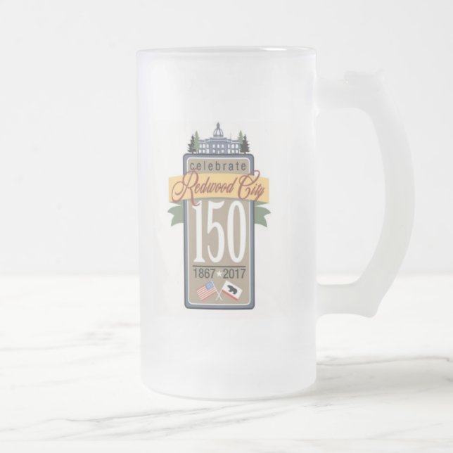 Caneca De Cerveja Vidro Jateado Aniversário de Redwood City 150th (Direita)