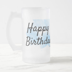 Caneca De Cerveja Vidro Jateado Aniversário simples aquarela azul adicione seu nom