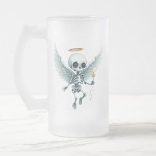 Caneca De Cerveja Vidro Jateado Anjo Esqueleto – O Lado Doce da Vida Após a Morte.