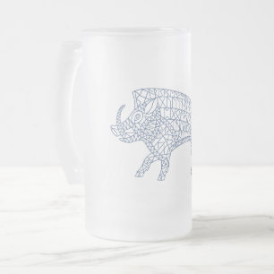 Caneca De Cerveja Vidro Jateado Ano do porco - javali com Runes