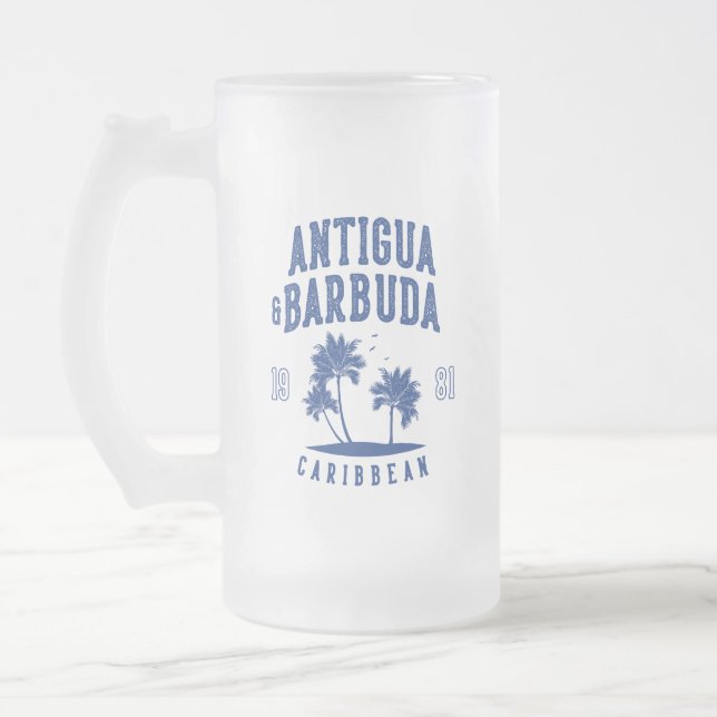 Caneca De Cerveja Vidro Jateado Antigua & Barbuda Caribbean Palm Tree (Esquerda)
