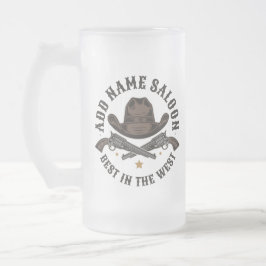 Caneca De Cerveja Vidro Jateado Antiguidade Armas de Cowboy ADD NOME Velho Salão O