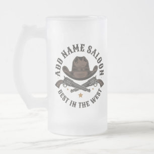 Caneca De Cerveja Vidro Jateado Antiguidade Armas de Cowboy ADD NOME Velho Salão O