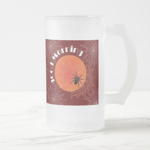 Caneca De Cerveja Vidro Jateado Aranha de cruz na rede com nascer do sol