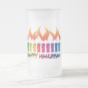 Caneca De Cerveja Vidro Jateado Arco-íris Menorah de Hanukkah