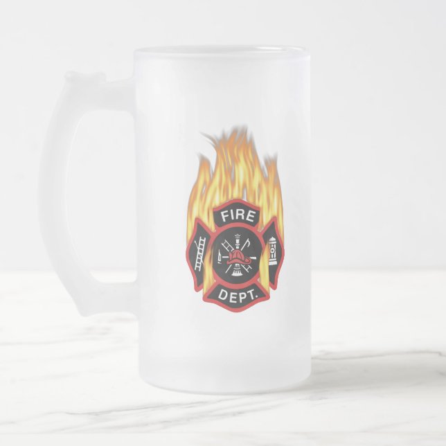 Caneca De Cerveja Vidro Jateado Ardor do crachá do departamento dos bombeiros (Esquerda)