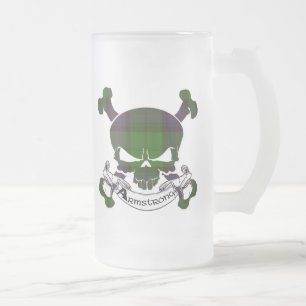 Caneca De Cerveja Vidro Jateado Armstrong Tartan Skull Mug