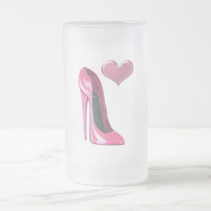 Caneca De Cerveja Vidro Jateado Arte cor-de-rosa do coração e do salto alto dos