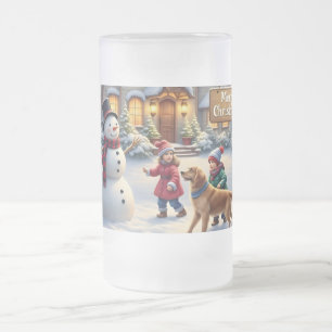 Caneca De Cerveja Vidro Jateado Arte de Cena de Natal com Neve Aconchegante