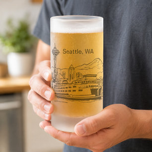 Caneca De Cerveja Vidro Jateado Arte de fronteira estadual de Washington da balsa