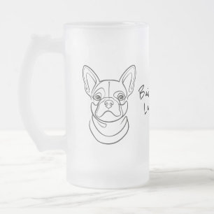 Caneca De Cerveja Vidro Jateado Arte em linhas de Bulldog Francês. Construído Pequ