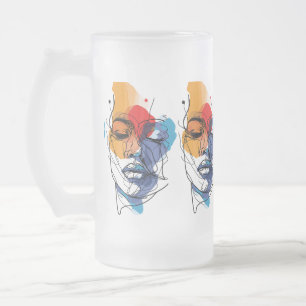 Caneca De Cerveja Vidro Jateado Arte Facial de Linha Fluida Abstrata