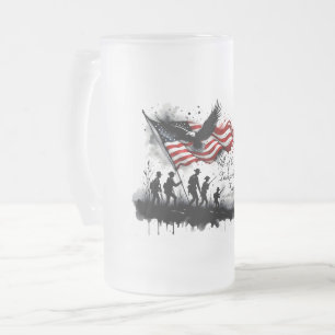 Caneca De Cerveja Vidro Jateado Arte Patriótica de 4 de Julho com Bandeira e Solda