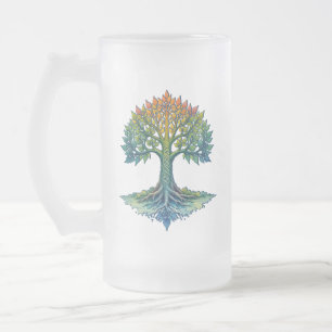 Caneca De Cerveja Vidro Jateado Árvore da Vida Mudando o Amanhecer