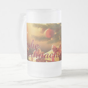 Caneca De Cerveja Vidro Jateado Árvore de Natal com presentes dourados