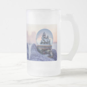 Caneca De Cerveja Vidro Jateado Árvore de Natal de bola de neve queda de neve no i