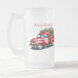 Caneca De Cerveja Vidro Jateado Árvore de Natal Vintage Red Truck