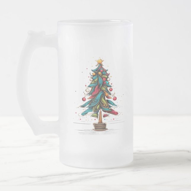 Caneca De Cerveja Vidro Jateado Árvore Feliz de Natal (Esquerda)