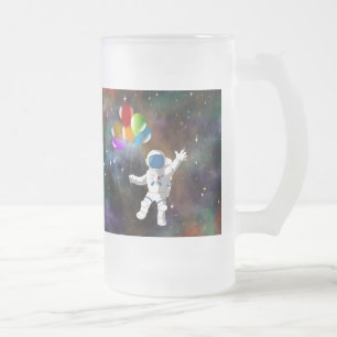 Caneca De Cerveja Vidro Jateado Astronauta com Balões