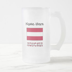 Caneca De Cerveja Vidro Jateado Áustria e Bandeira Austríaca Personalizadas 