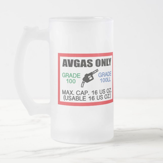 Caneca De Cerveja Vidro Jateado AVGAS / 100LL fuel only (Esquerda)