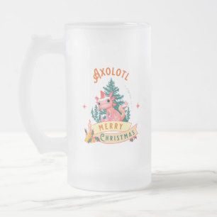 Caneca De Cerveja Vidro Jateado Axolotl Feliz Natal Chapéu de Papai Noel Fofo