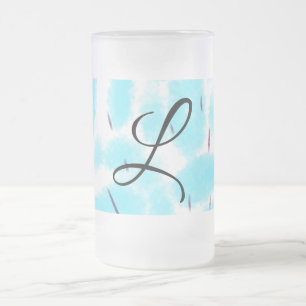 Caneca De Cerveja Vidro Jateado Azul celeste simples água-forte preta adicione seu