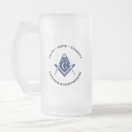 Caneca De Cerveja Vidro Jateado Azul Fosco Masônico