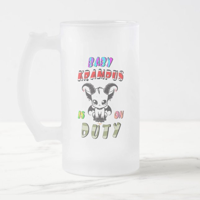 Caneca De Cerveja Vidro Jateado Baby Krampus Está Em Serviço (Esquerda)