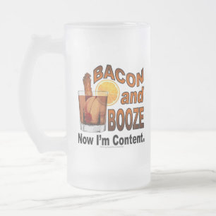 Caneca De Cerveja Vidro Jateado BACON e BEBIDAS! Agora eu sou satisfeito - humor
