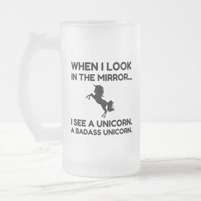 CANECA DE CERVEJA VIDRO JATEADO BADASS UNICORN (Esquerda)