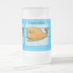 Caneca De Cerveja Vidro Jateado baleia feliz de arte popular