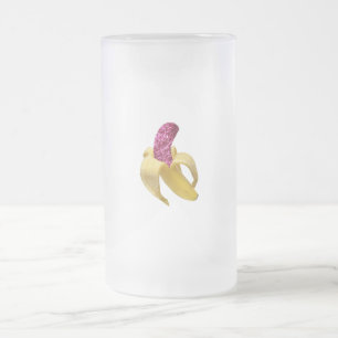 Caneca De Cerveja Vidro Jateado Banana com brilho rosa sujo parece deliciosa