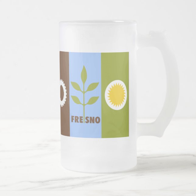Caneca De Cerveja Vidro Jateado Bandeira da cidade de Fresno, California Fosco Gla (Direita)