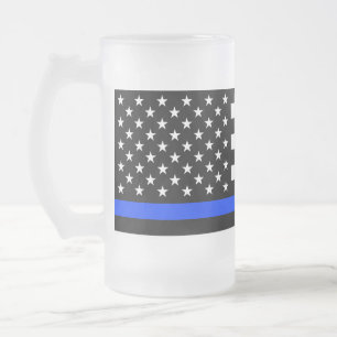 Caneca De Cerveja Vidro Jateado Bandeira da Polícia Thin Blue Line