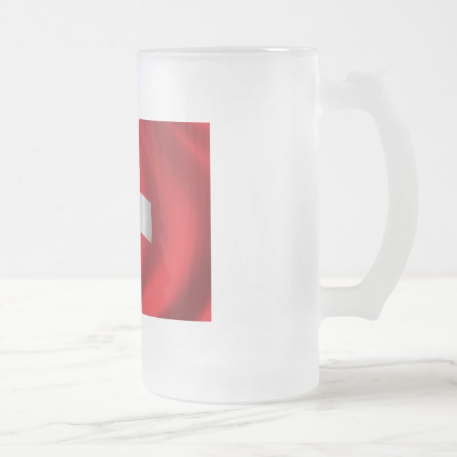 Caneca De Cerveja Vidro Jateado Bandeira da suiça (Direita)