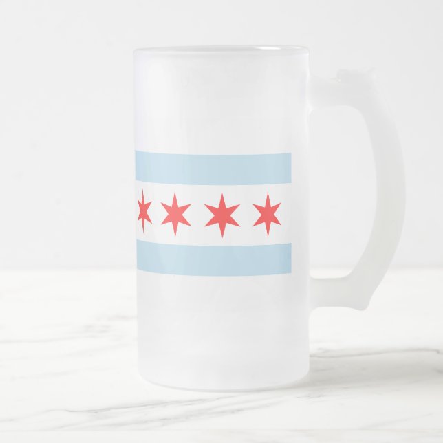 Caneca De Cerveja Vidro Jateado Bandeira de Chicago, Illinois (Direita)