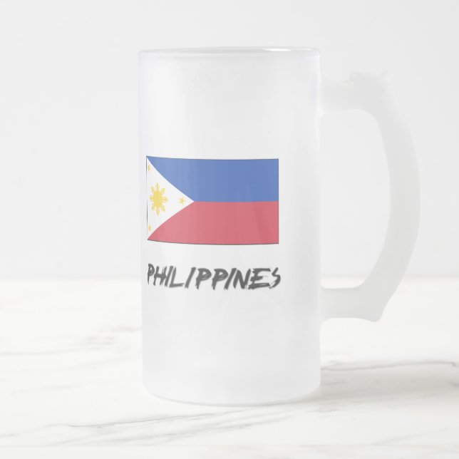 Caneca De Cerveja Vidro Jateado Bandeira de Filipinas (Direita)